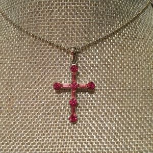 Cookie Lee PINK CRYSTAL CROSS Necklace - New!